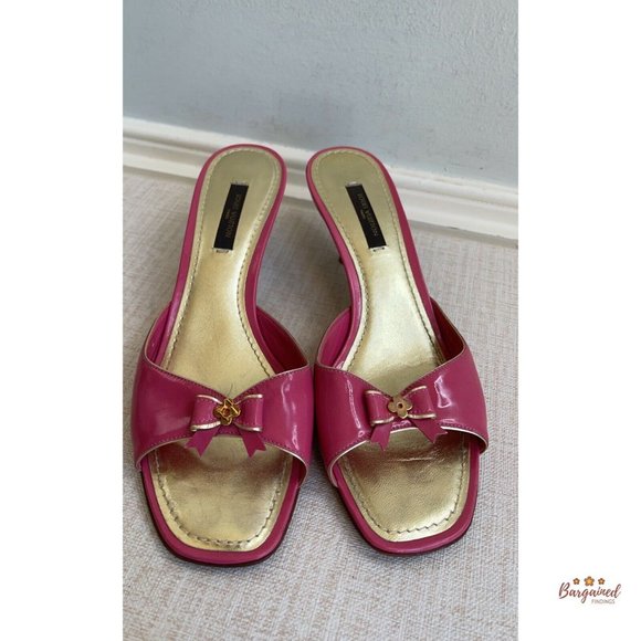 Authentic Louis Vuitton Mules Pink Patent Leather Flower Open Toe Sandals 7.5 - Picture 2 of 13